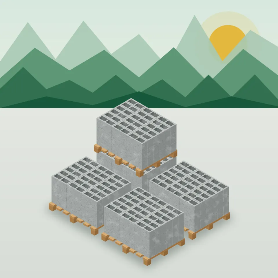 Ilustración de estibas de madera cargadas con bloques de concreto