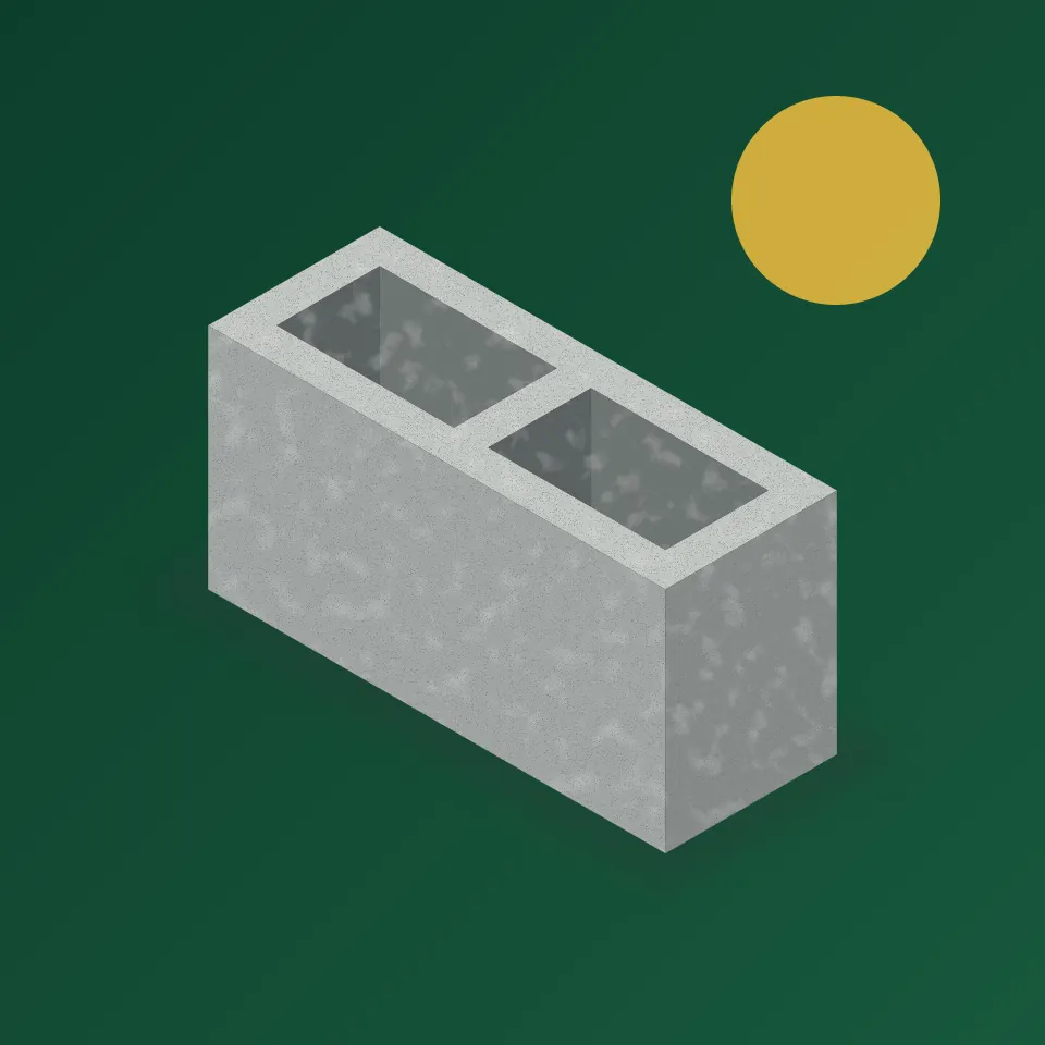 Ilustración en primer plano de un bloque de concreto de dos celdas