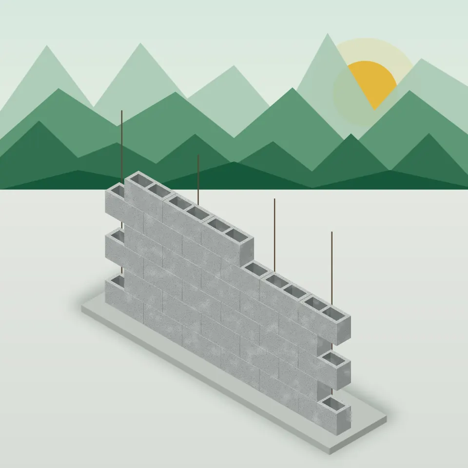 Ilustración de un muro de bloques de concreto en construcción