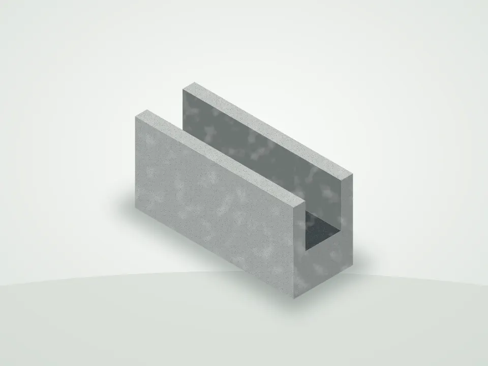 Bloque tipo U — Pieza en forma de U para fundir vigas de amarre y dinteles dentro del muro.